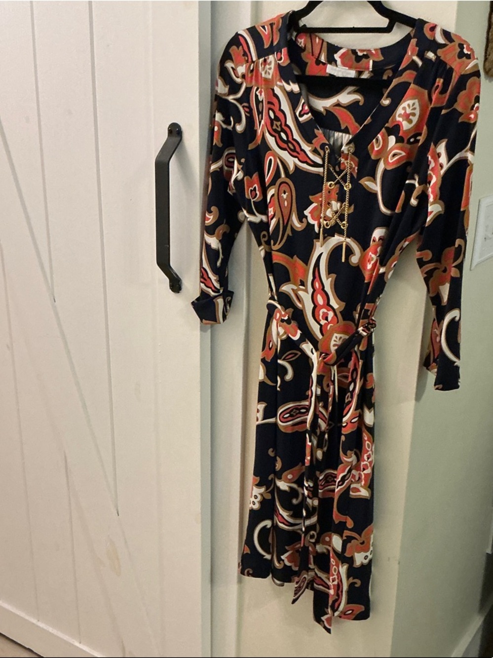 Charter Club Black Paisley Wrap Dress with Rust & Cream Accents